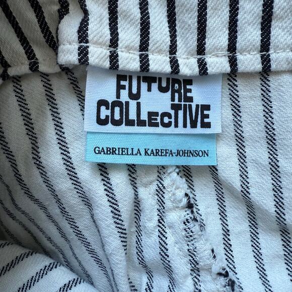 Future Collective Striped One Shoulder Denim Cropped Top Black White Sz XL - Picture 2 of 10